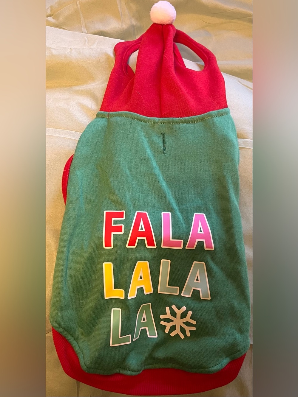 Dog Green & Red 'FALA LALA' Holiday Sweater
